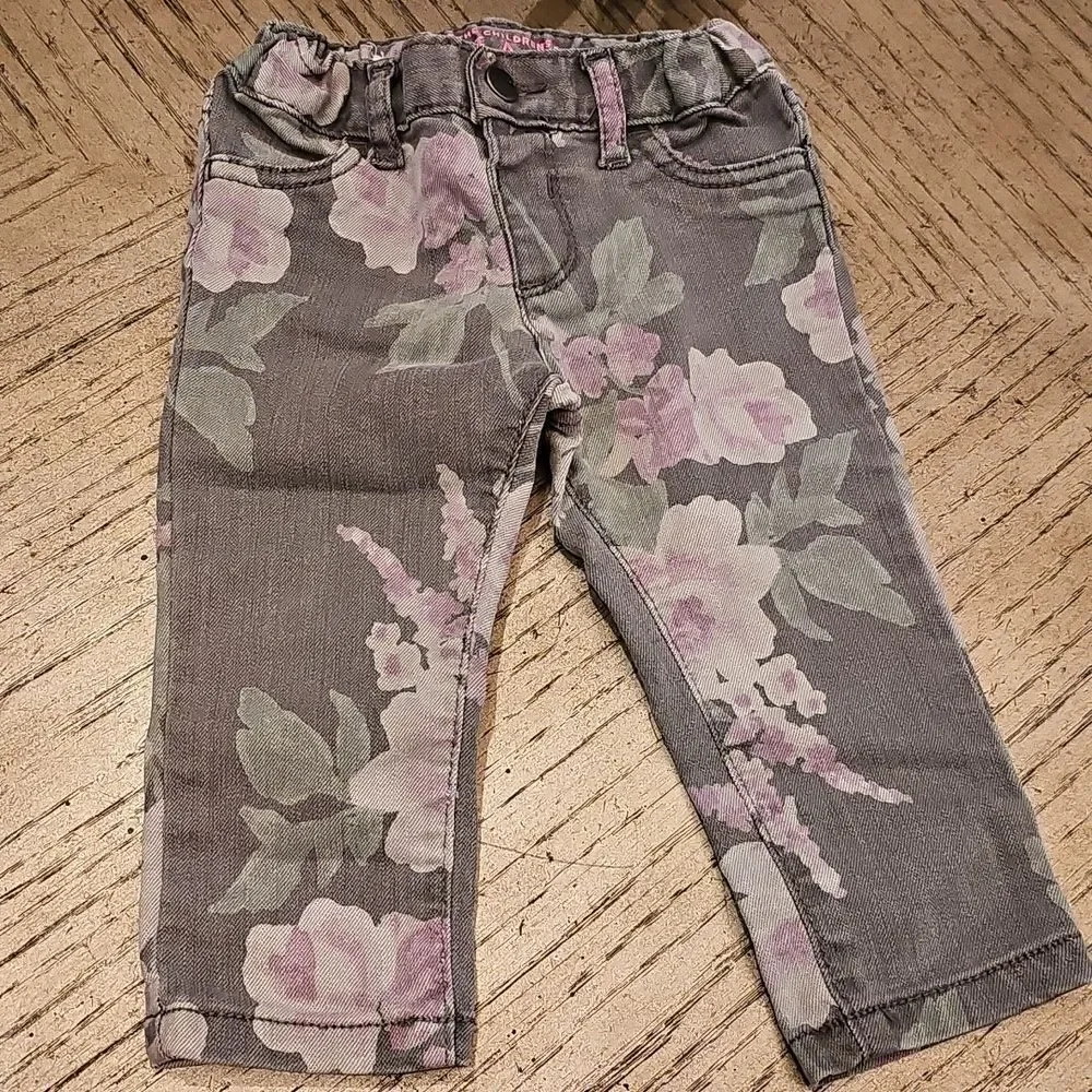 The Children's Place Floral Print Jean Jeggings Size 12-18 Month- Gray and Pink